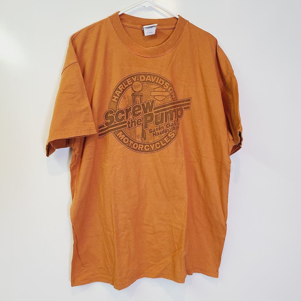 Harley Davidson Orange Screw The Pump Short Sleeve Shirt Mens Extra Large